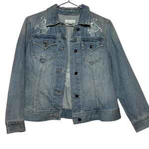 Coldwater Creek  P14 14 Petite Paisley Embroidered Blue Jean Denim Jacket